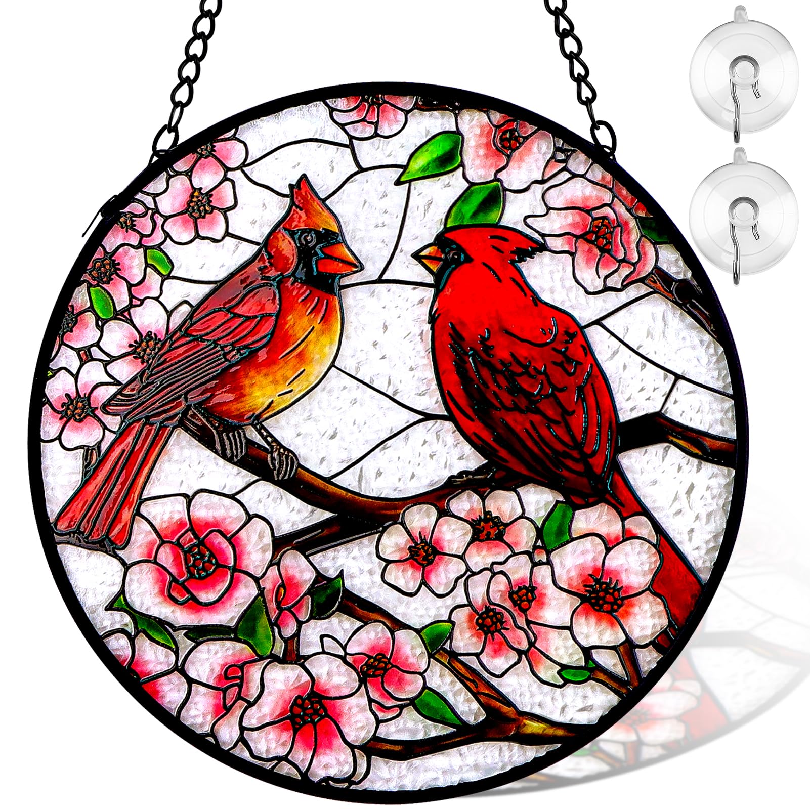 REMIAWY cardinal stained-glass panel 6inch brightens windows with colorful light.