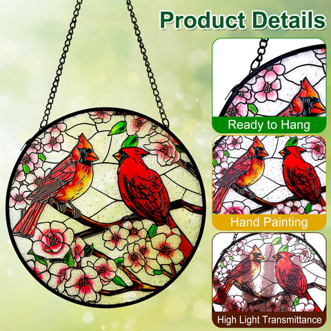 REMIAWY cardinal suncatcher with metal chain for easy hanging on any surface.