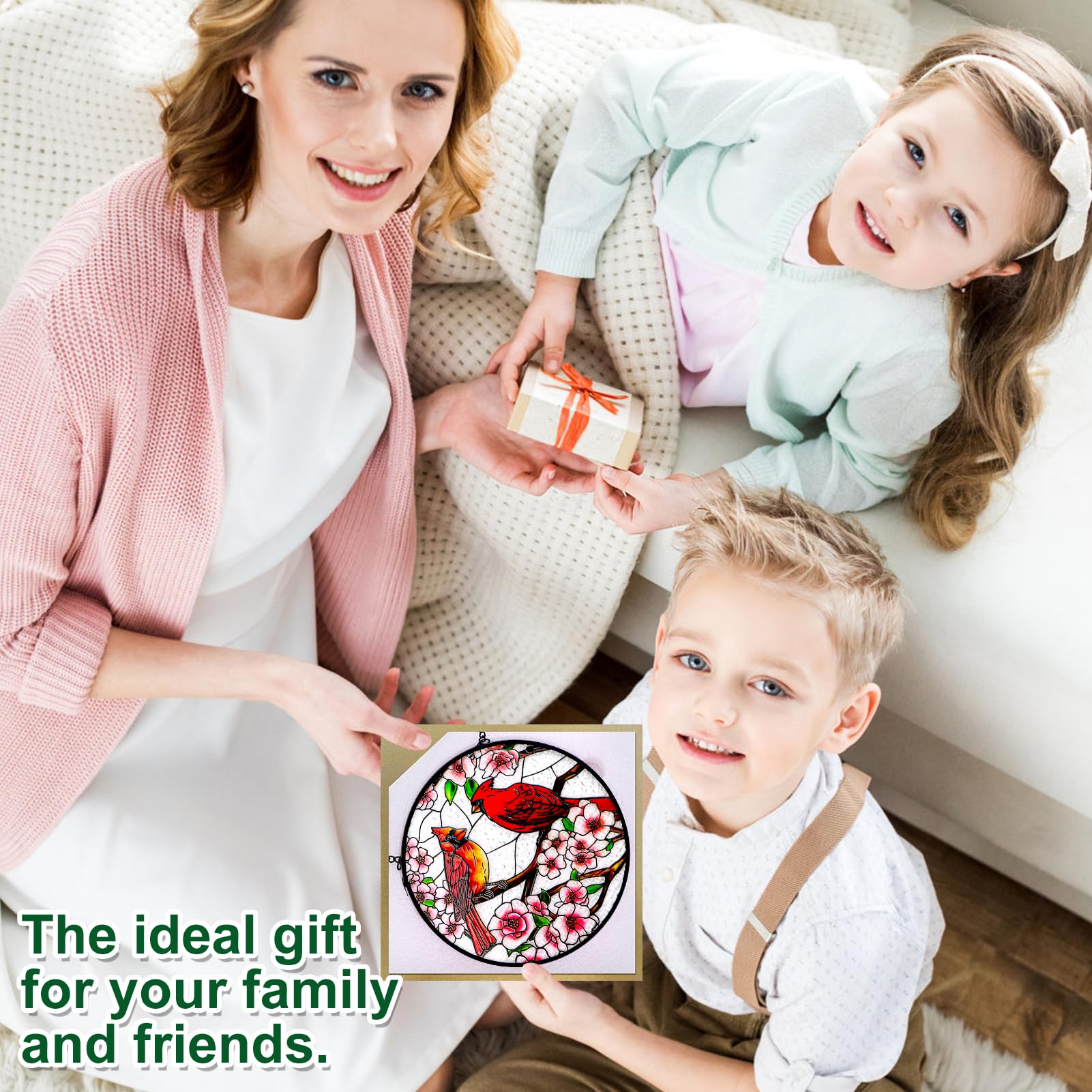 REMIAWY gift-ready cardinal suncatcher packaged for gifting to bird lovers and fans.