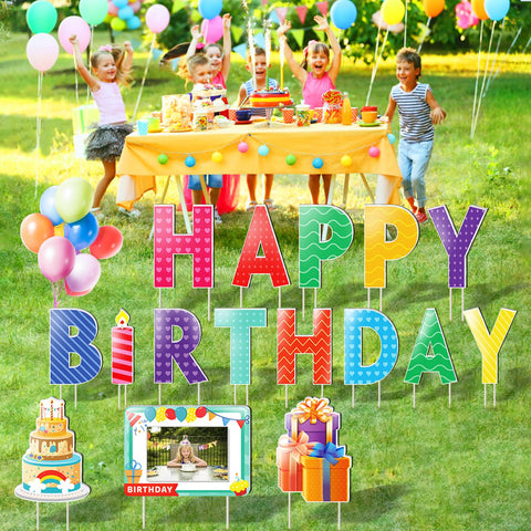 REMIAWY Happy Birthday yard sign gold ribbon complements the look