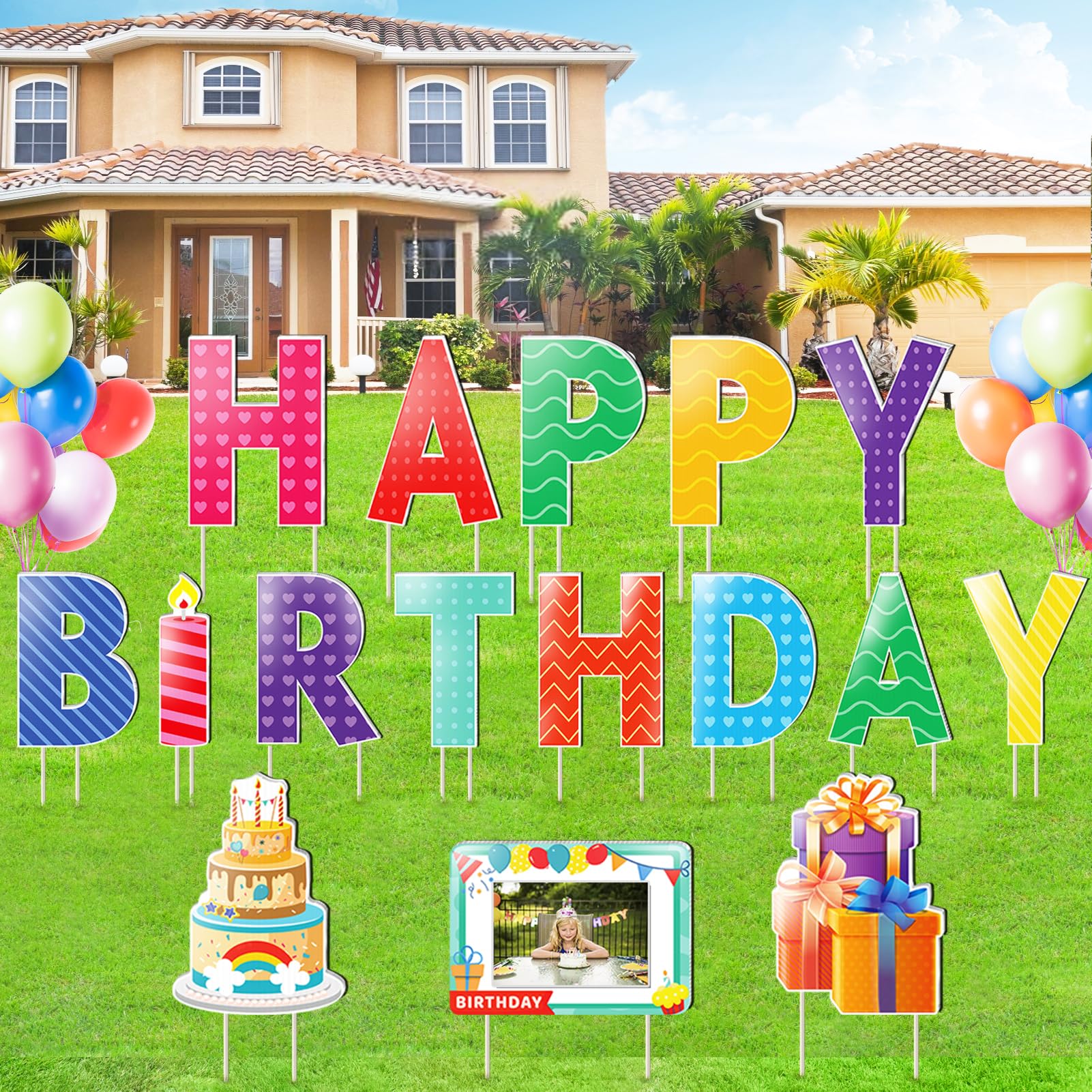 REMIAWY Happy Birthday yard sign stakes assembly for quick setup