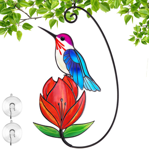 Remiawy hummingbird stained glass window hanging glows in sunlight, brightening indoor spaces.