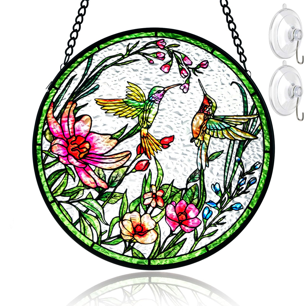 REMIAWY hummingbird suncatcher in a 6-inch window adds colorful light and privacy