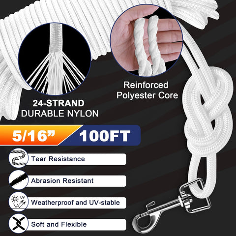 REMIAWY nylon halyard offers 5/16-inch diameter for strong, tear-resistant performance.
