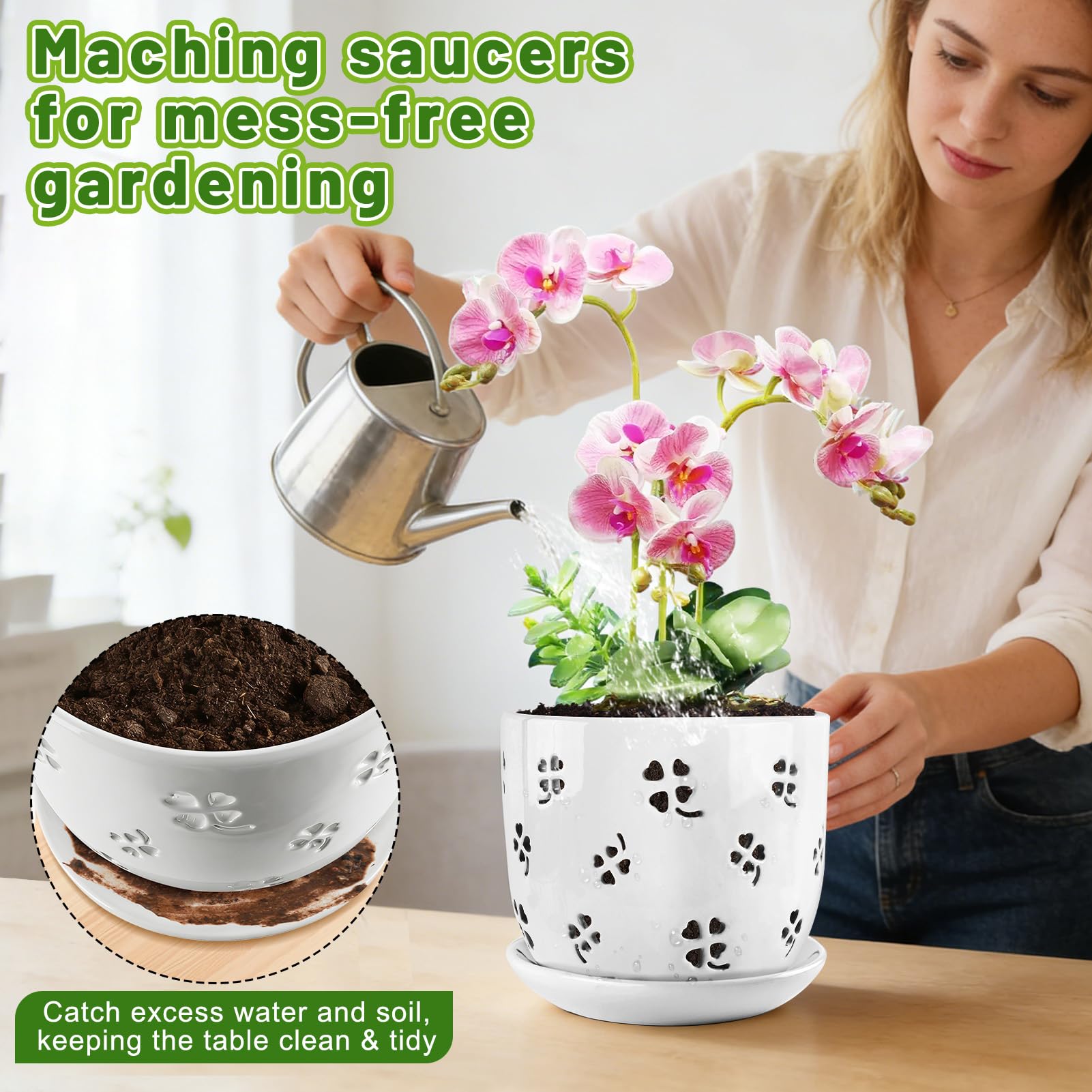 REMIAWY ceramic orchid pot showing sturdy material and smooth finish
