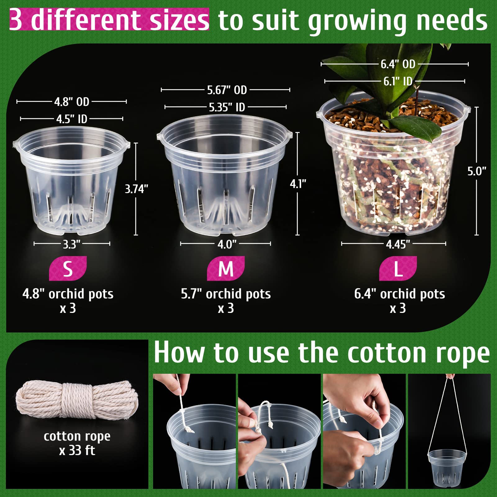 REMIAWY Orchid Pot with cotton rope for hanging and space-saving display.