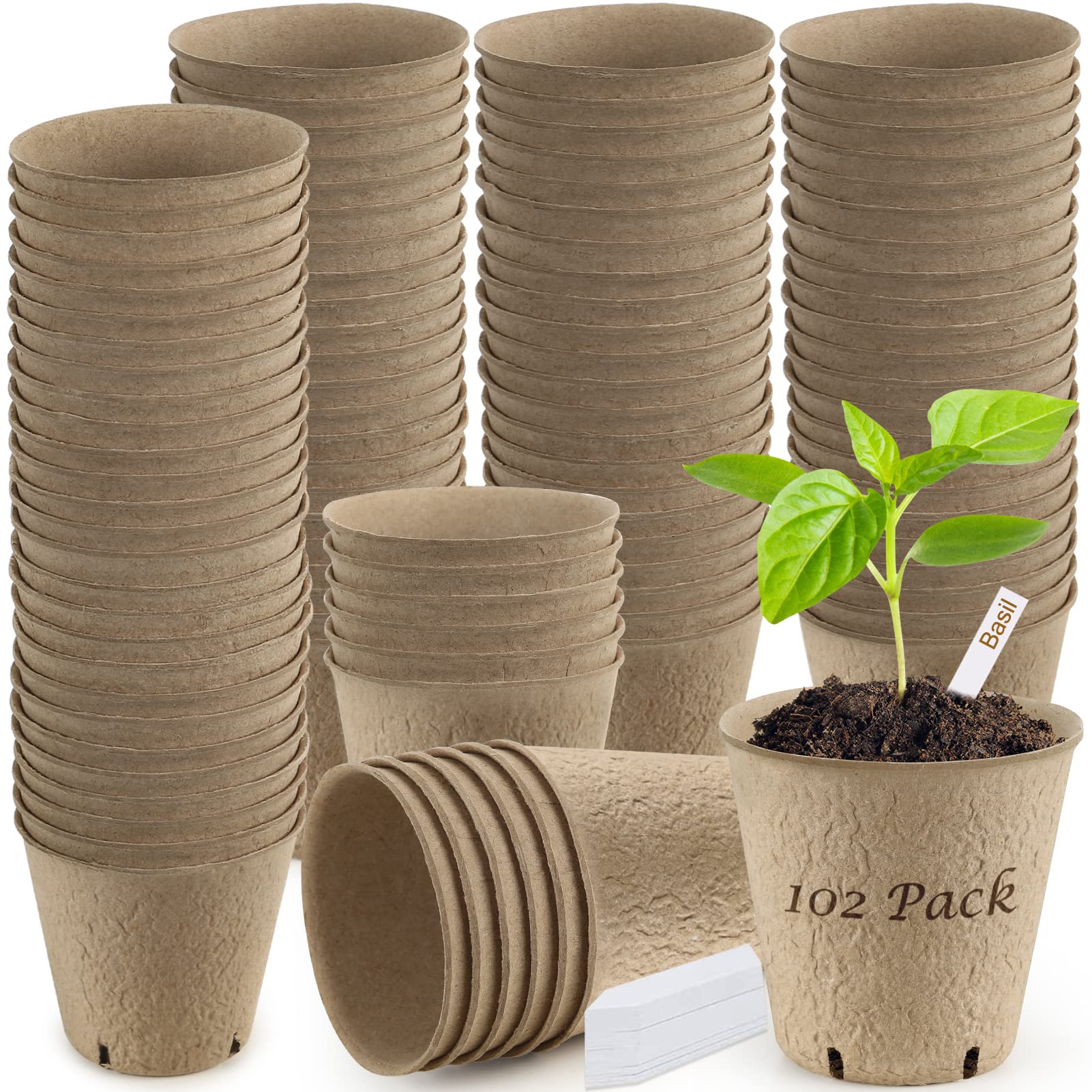REMIAWY peat pots 102-pack with drainage holes for seed starting