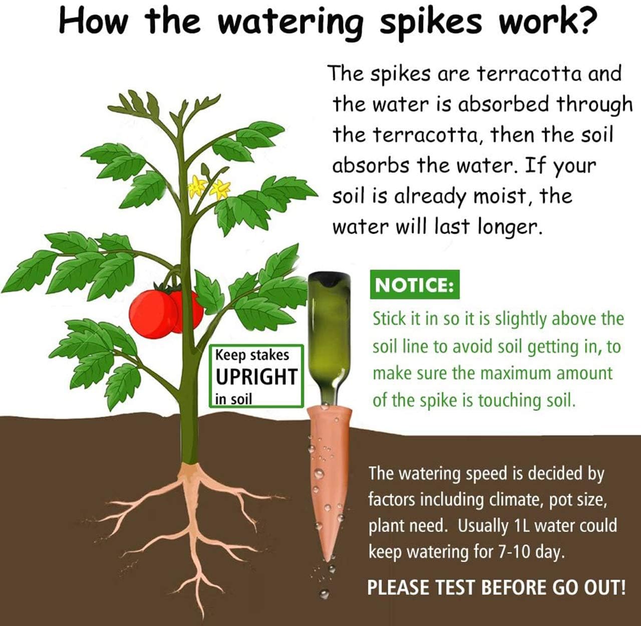 REMIAWY plant watering stake inserted into soil ensures steady moisture