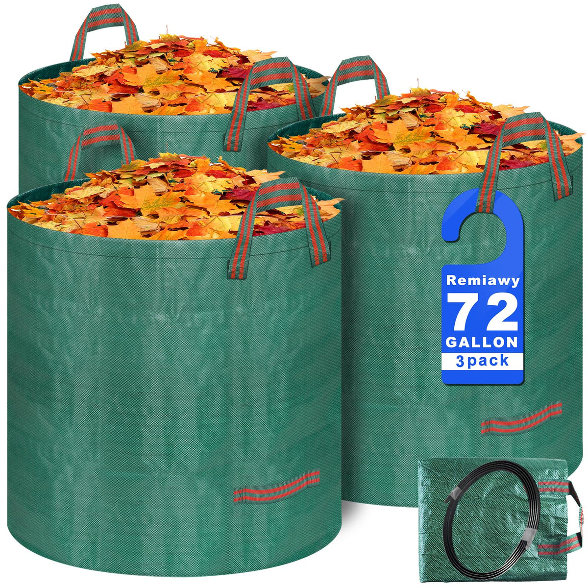 Remiawy reusable yard bag with upright ring for easier loading
