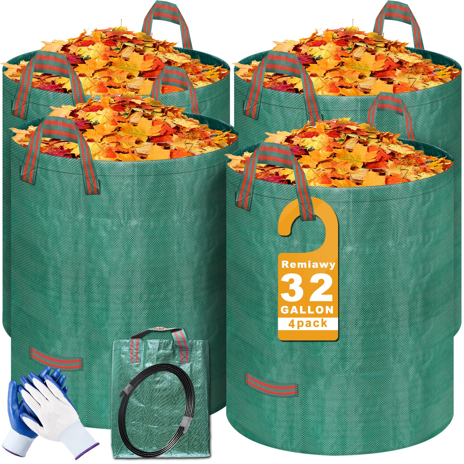 REMIAWY reusable yard waste bags 32 gallons ideal for leaves and grass clippings cleanup.