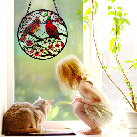 REMIAWY window art cardinal decor for indoor spaces and privacy when curtains are open.