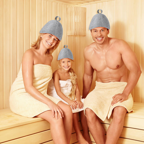 REMJUD gray sauna hat showing head coverage and snug seal