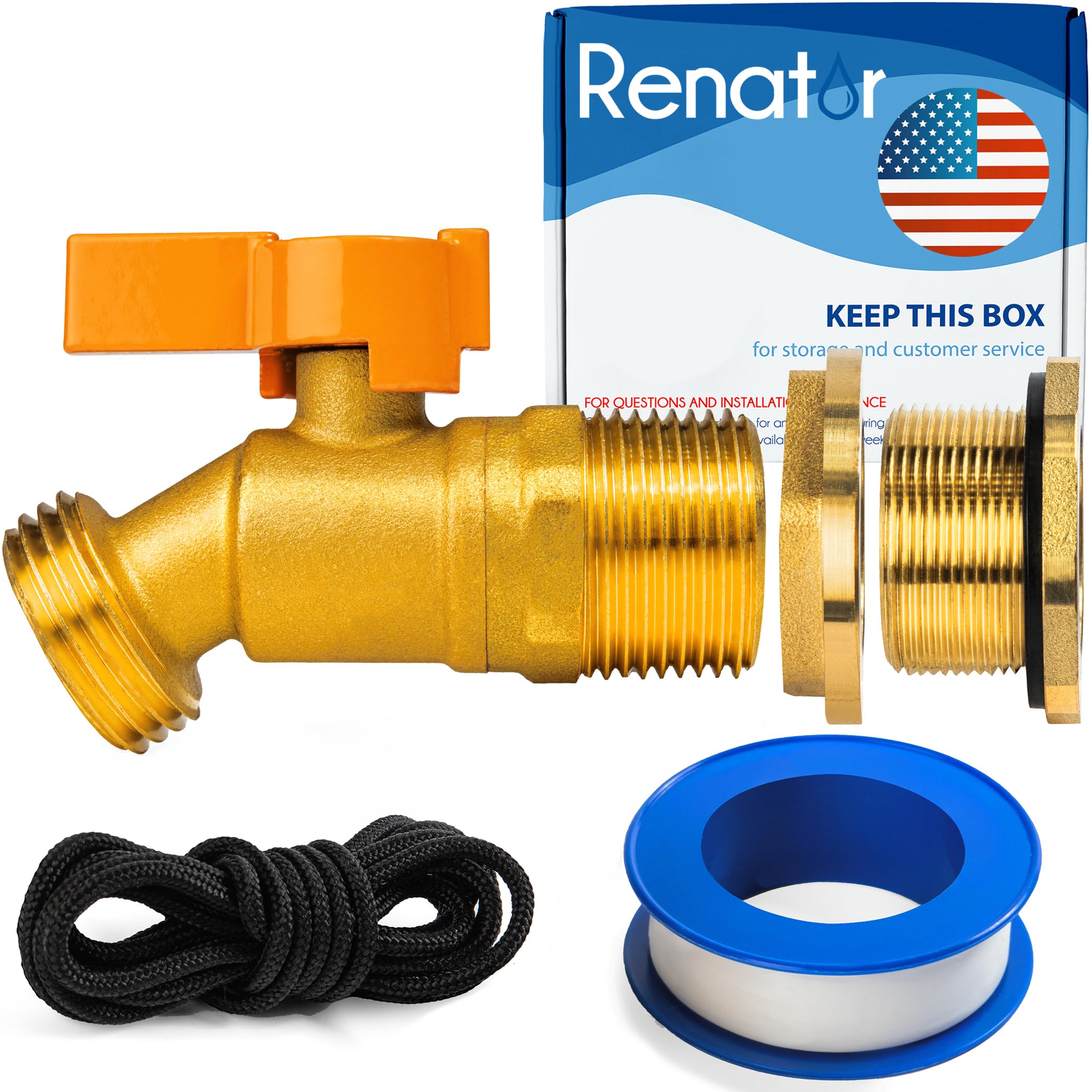 Renator brass rain barrel spigot kit with 3/4 inch valve and hose connection