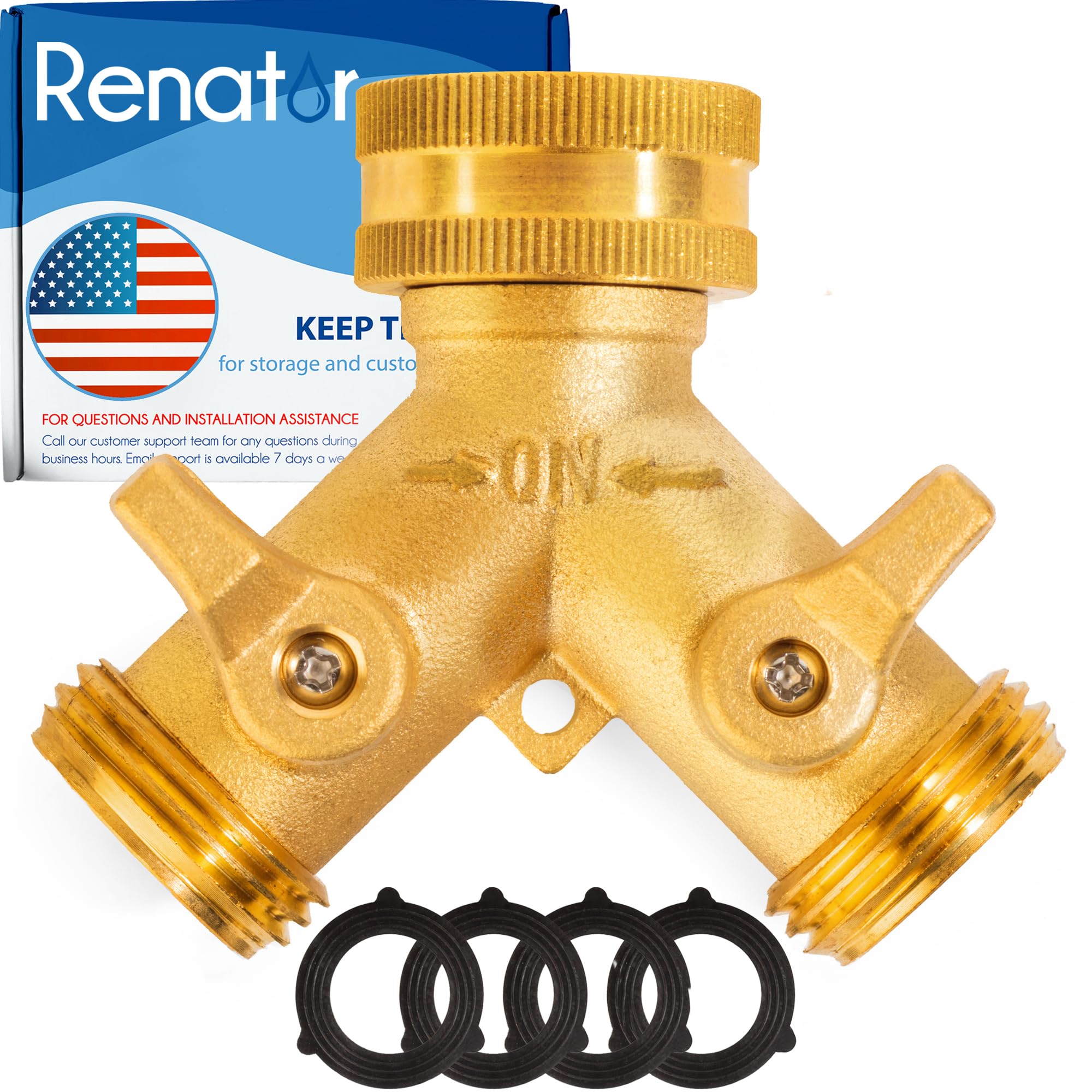 Renator garden hose splitter brass body for durable outdoor use