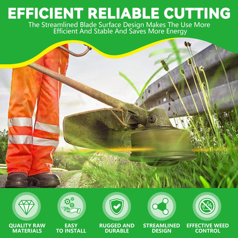 Rendasun weed eater blades close-up on blades, showcasing copolymer durability.