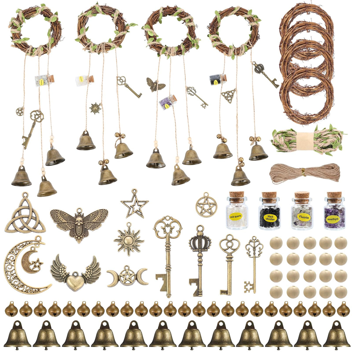 RENEMEGO Witch Bells kit contents displayed for door decor and DIY projects.