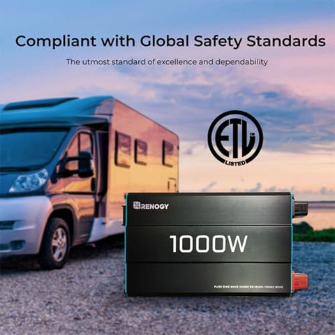 Renogy 1000W inverter compact design fits tight spaces in vehicles.