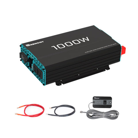 Renogy 1000W inverter front view shows compact design for portable off-grid power.