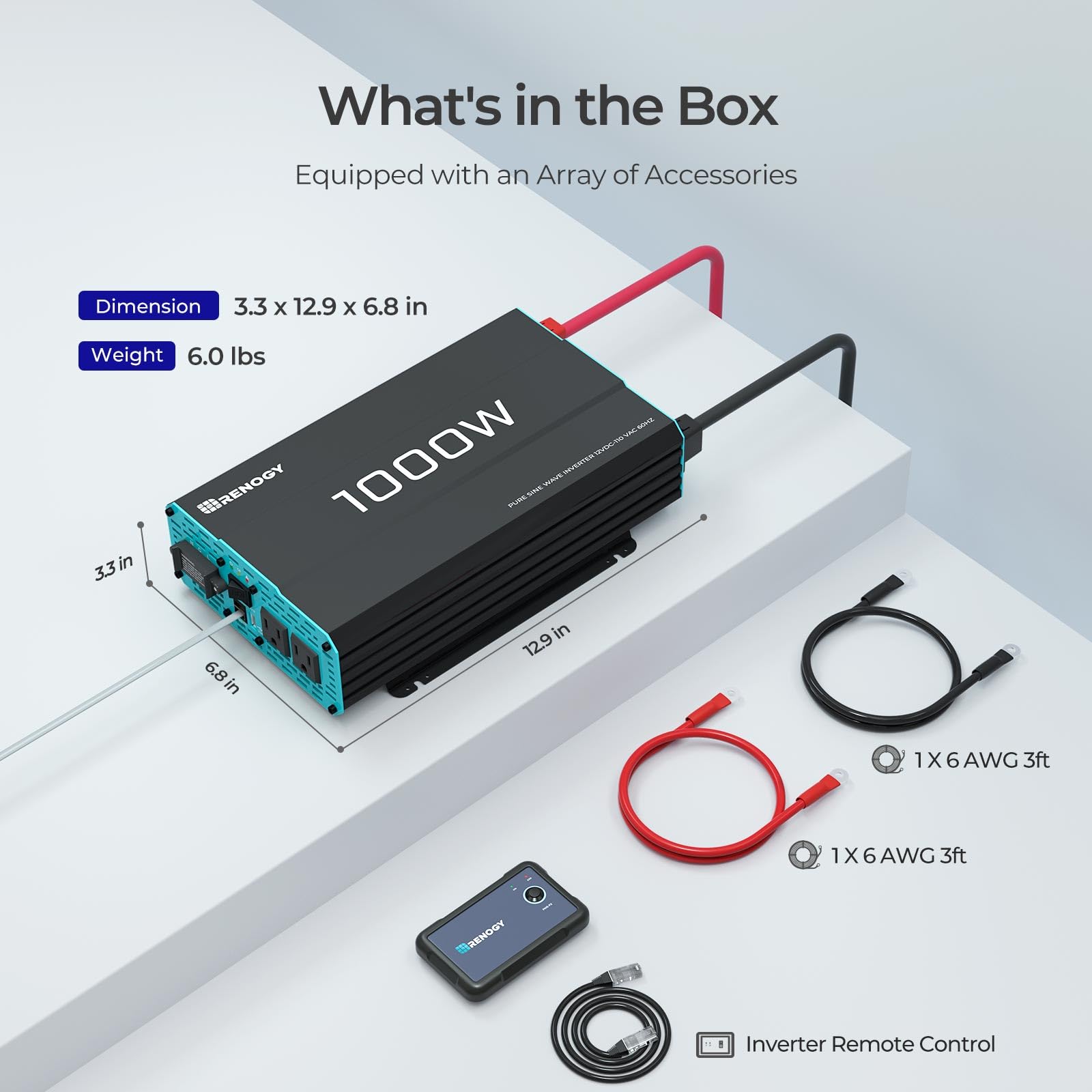 Renogy 1000W inverter USB port close-up highlights built‑in charging capability.