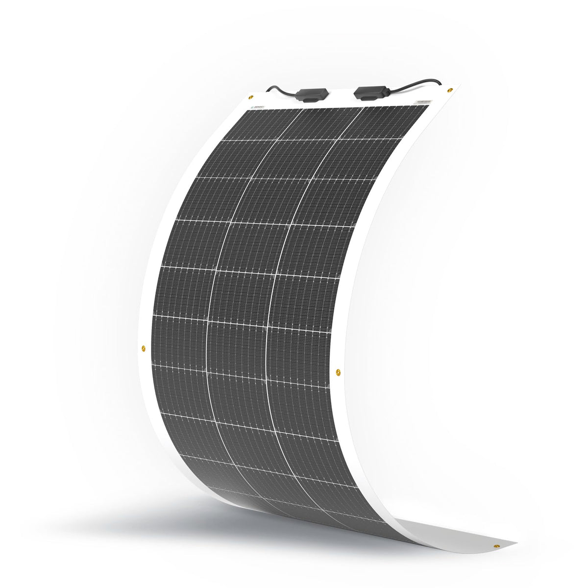 Renogy 100W flexible panel on curved RV roof for off-grid power