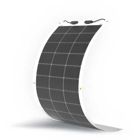 Renogy 100W flexible panel on curved RV roof for off-grid power
