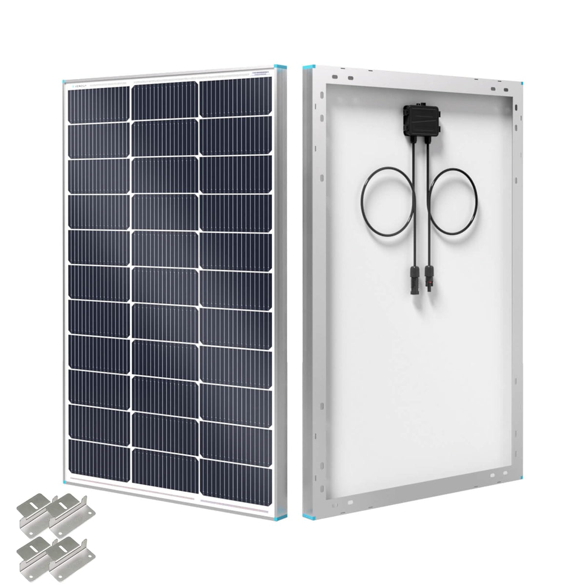 Renogy 100W N-Type panel front view showing high efficiency for RV and marine use.