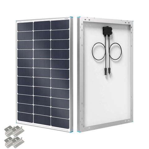 Renogy 100W N-Type panel front view showing high efficiency for RV and marine use.