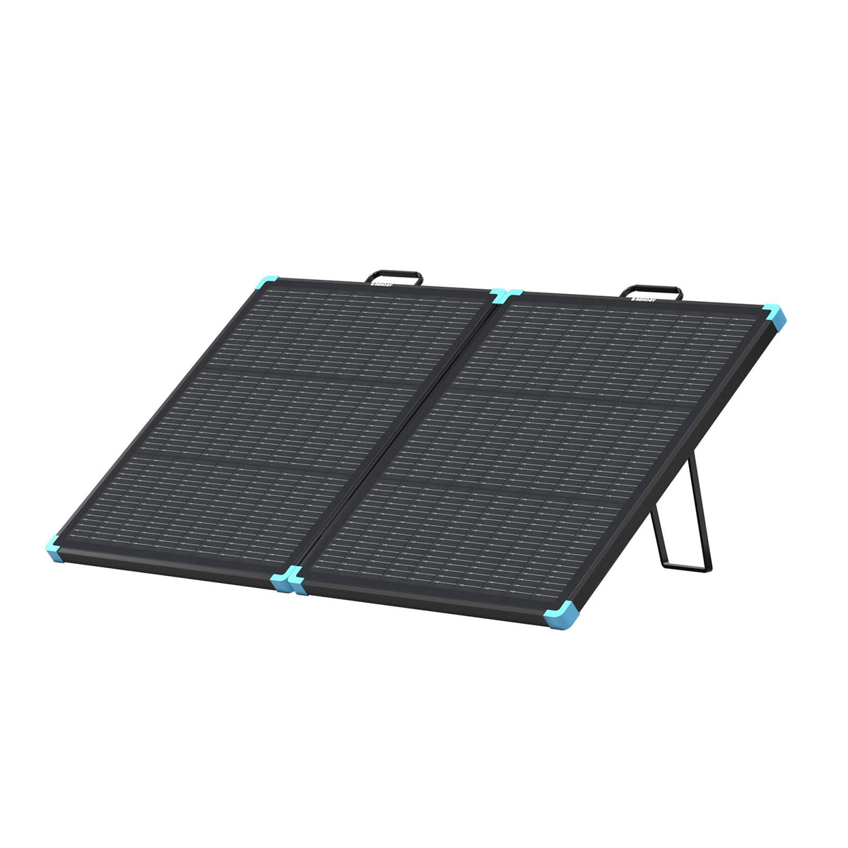 Renogy 100W portable solar panel folded for compact travel storage.