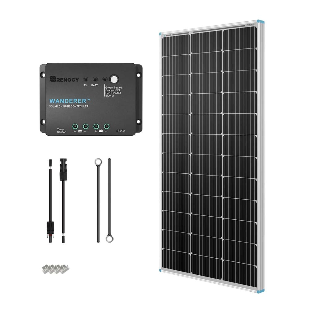 Renogy 100W solar panel front view for RV off-grid power