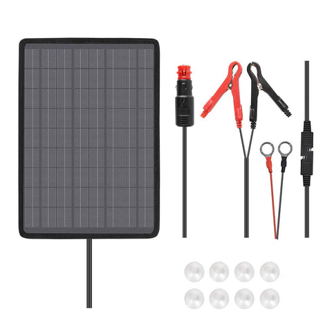 Renogy 10W solar trickle charger packaging ready for quick setup.