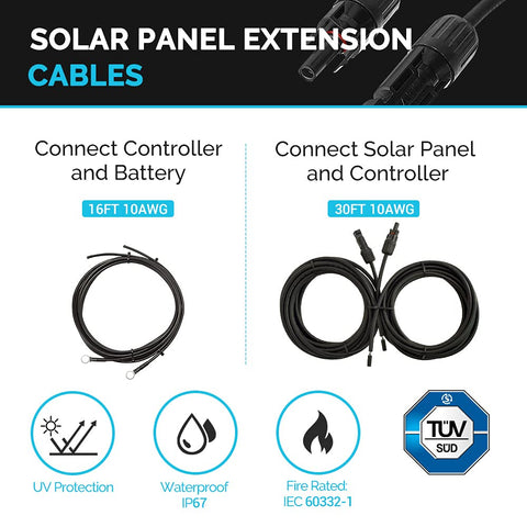 Renogy 16 ft 10 AWG tray cable for reliable panel-to-controller connections