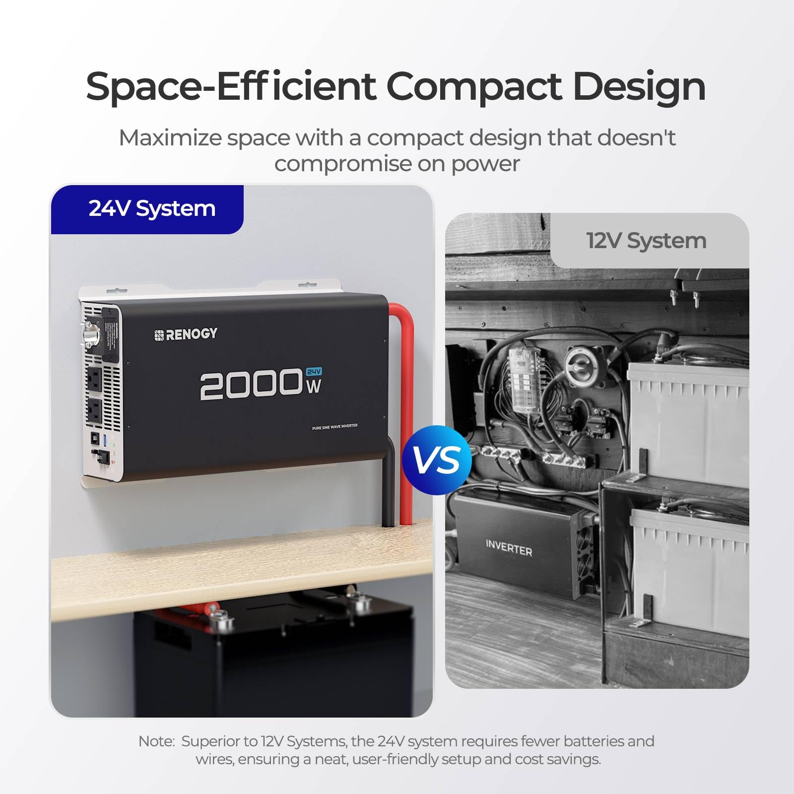 Renogy 2000W inverter back ports for flexible connections in mobile setups
