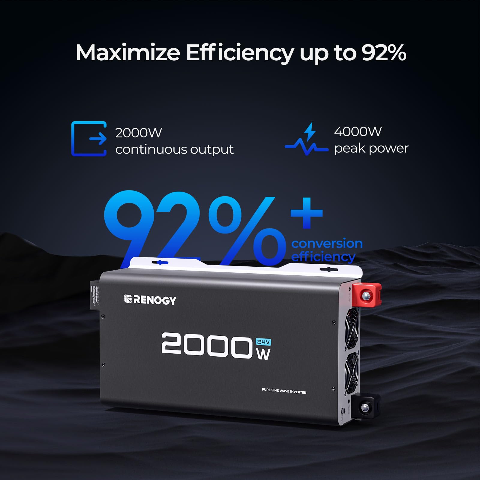 Renogy 2000W inverter with two AC outputs powers multiple appliances