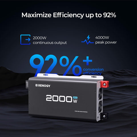 Renogy 2000W inverter with two AC outputs powers multiple appliances