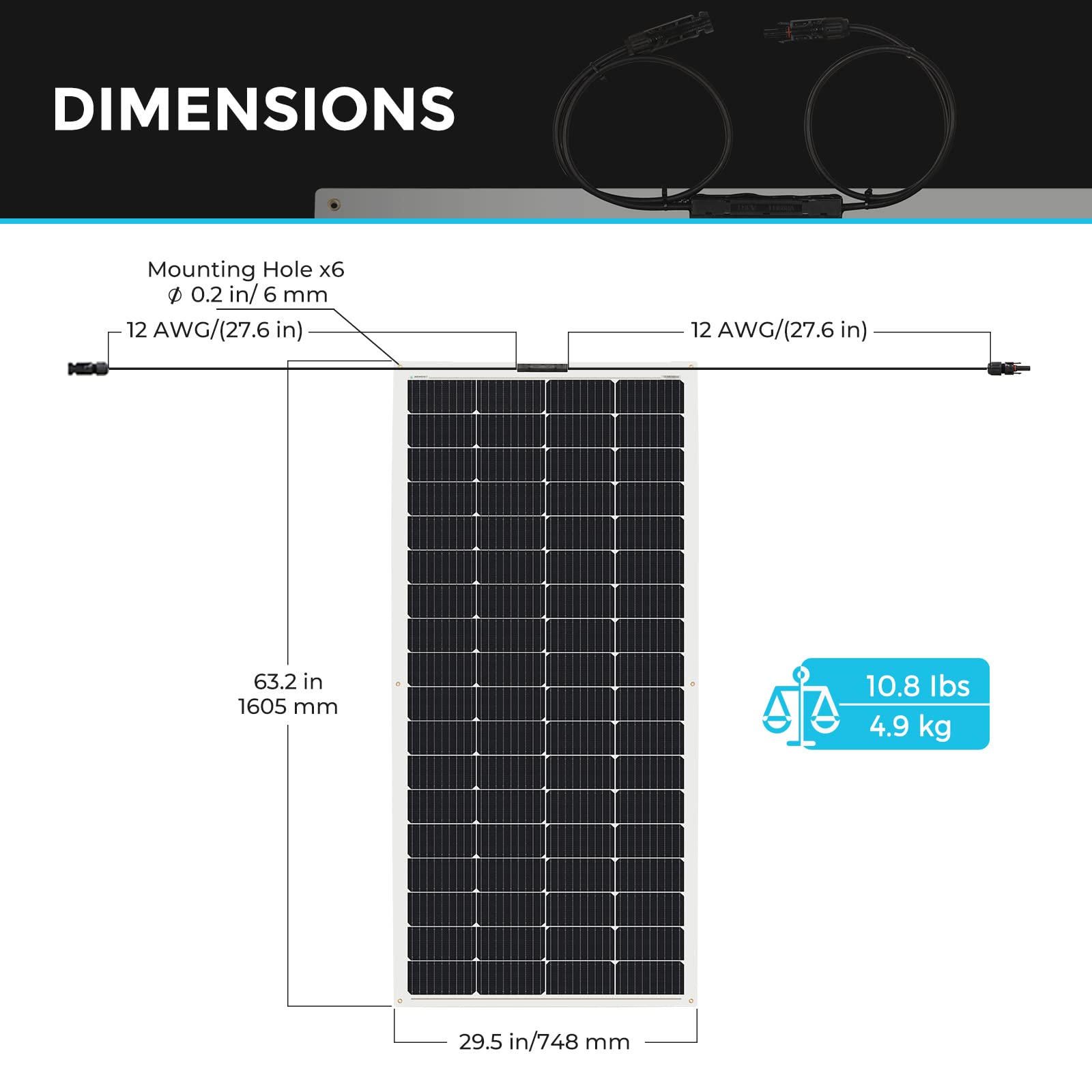 Renogy 200W flexible panel with pre-drilled mounting holes for quick installation