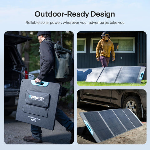 Renogy 200W foldable panel MC4 output powering a power station