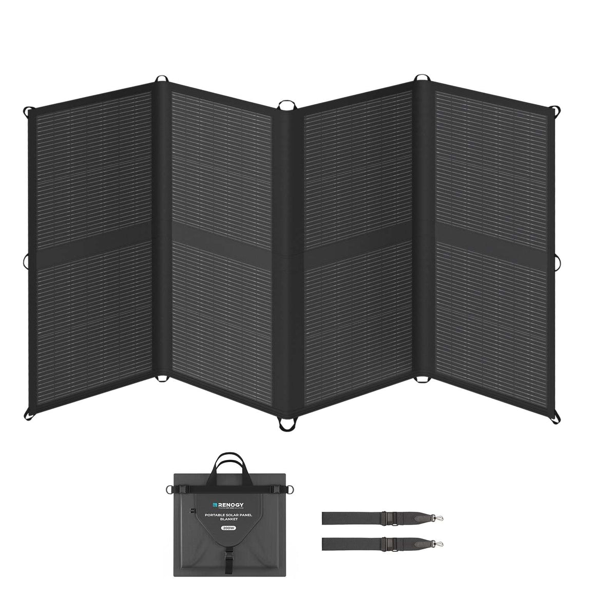 Renogy 200W foldable solar blanket in eight-fold design for compact camping power