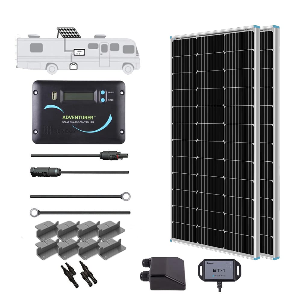 Renogy 200W RV solar panel kit with two 100W panels for quiet off-grid charging