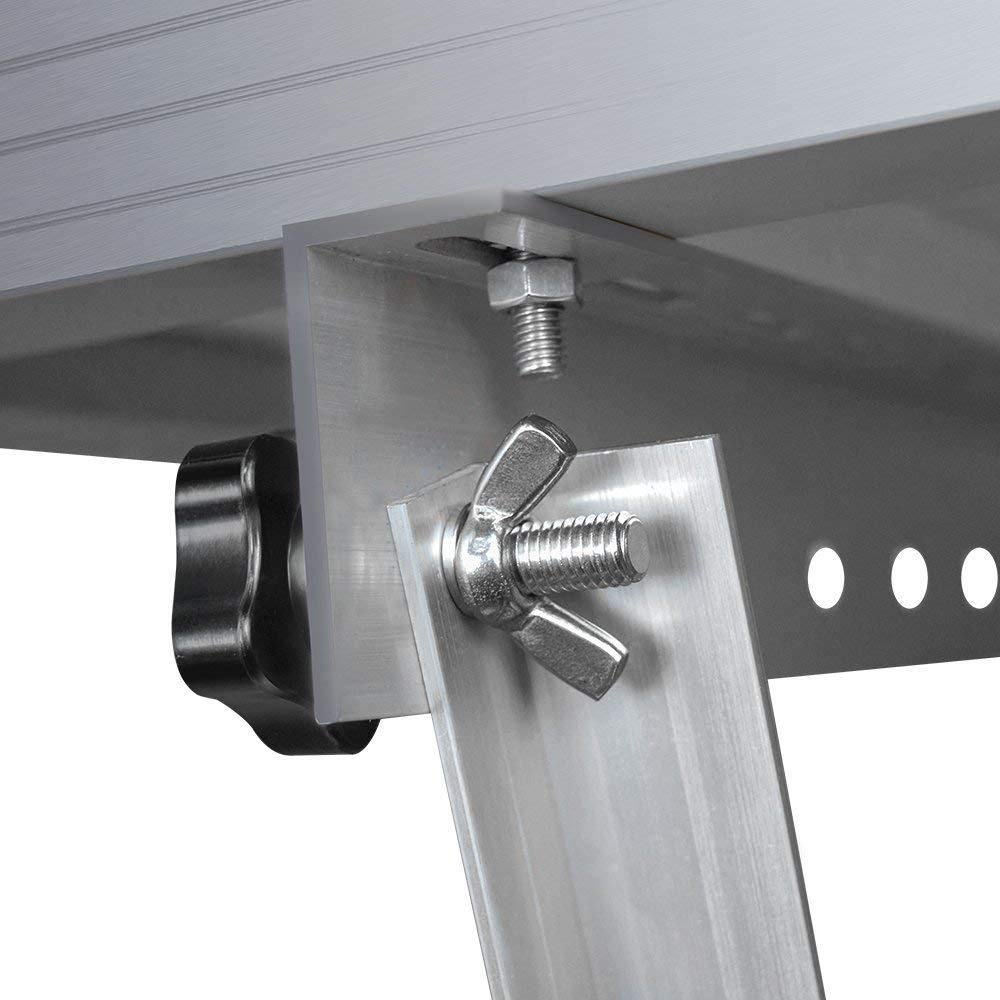 Renogy 28in adjustable brackets showing compatibility with Renogy panels on a flat surface