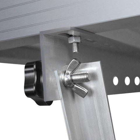 Renogy 28in adjustable brackets showing compatibility with Renogy panels on a flat surface