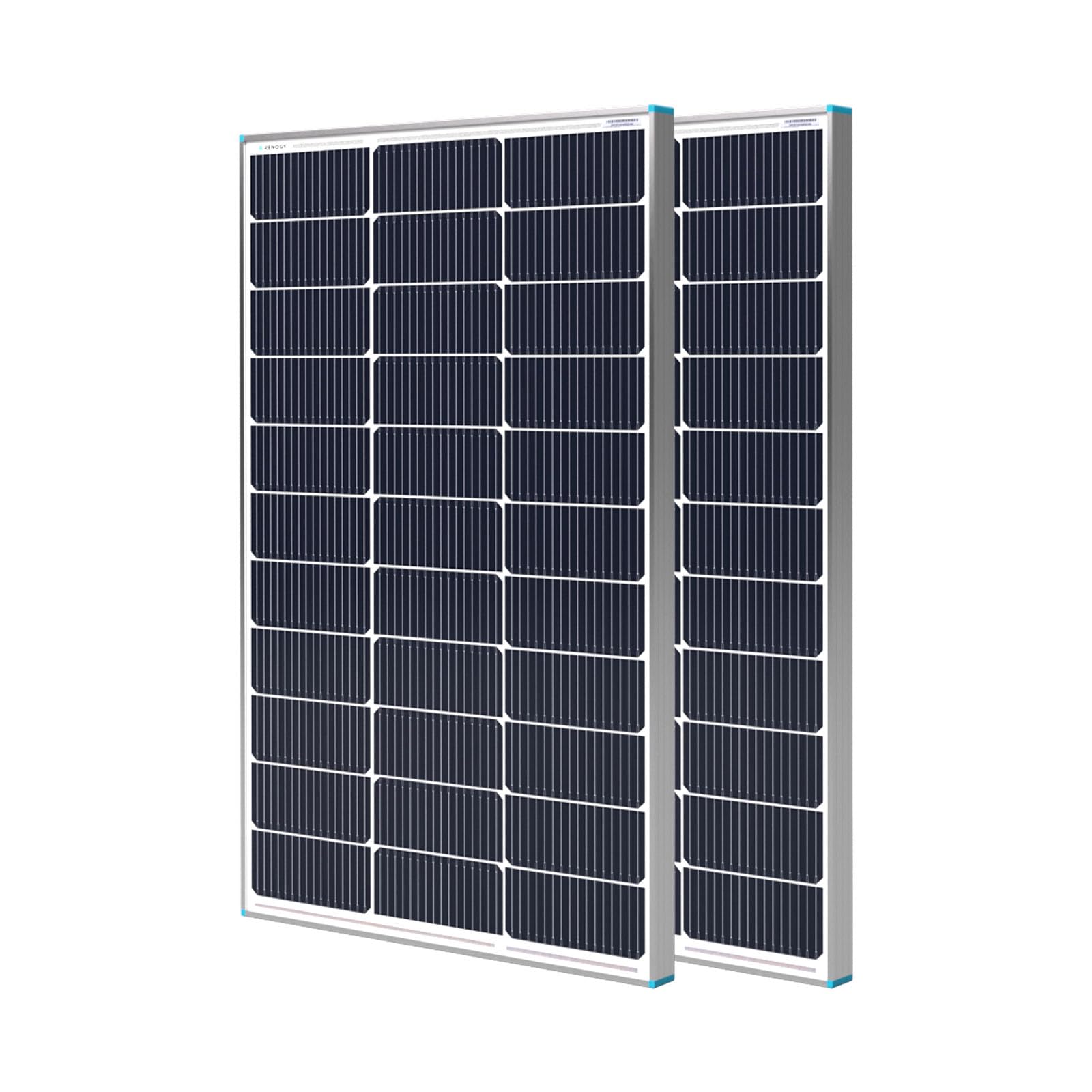 Renogy 2-pack 100W solar panels front view for off-grid RV and marine use.