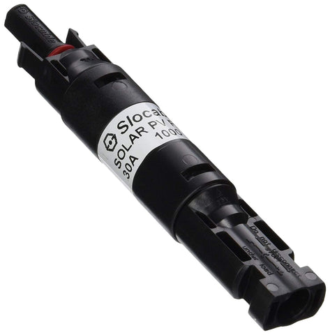 Renogy 30A waterproof in-line fuse holder close-up showing a secure fuse connection.