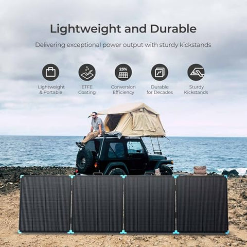 Renogy 400W foldable solar panel being set up in 60 seconds for off-grid power.