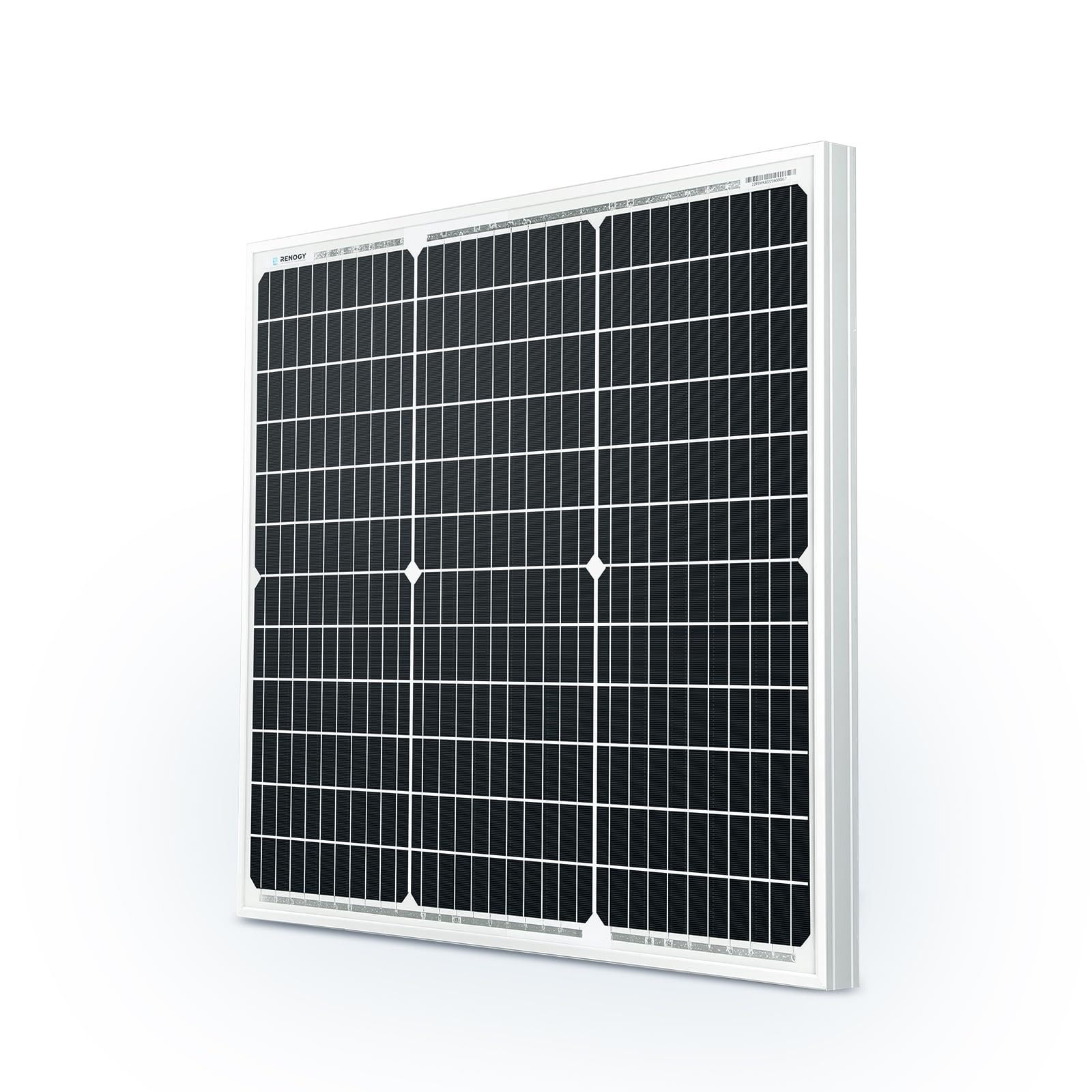 Renogy 50W mono solar panel front view demonstrates compact efficiency for off-grid use.