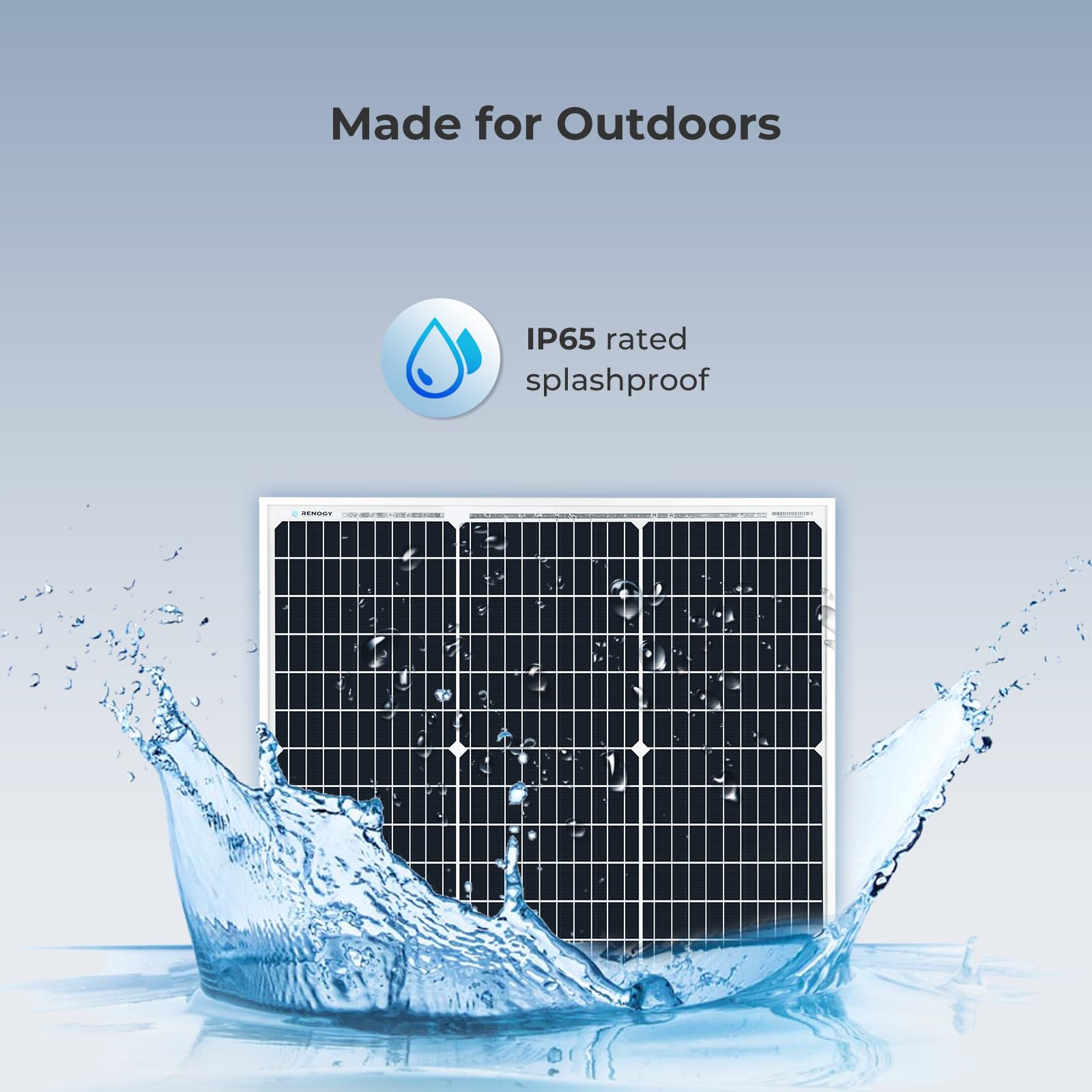Renogy 50W mono panel glass closeup reveals anti-reflective tempered glass.