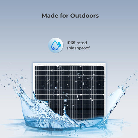 Renogy 50W mono panel glass closeup reveals anti-reflective tempered glass.