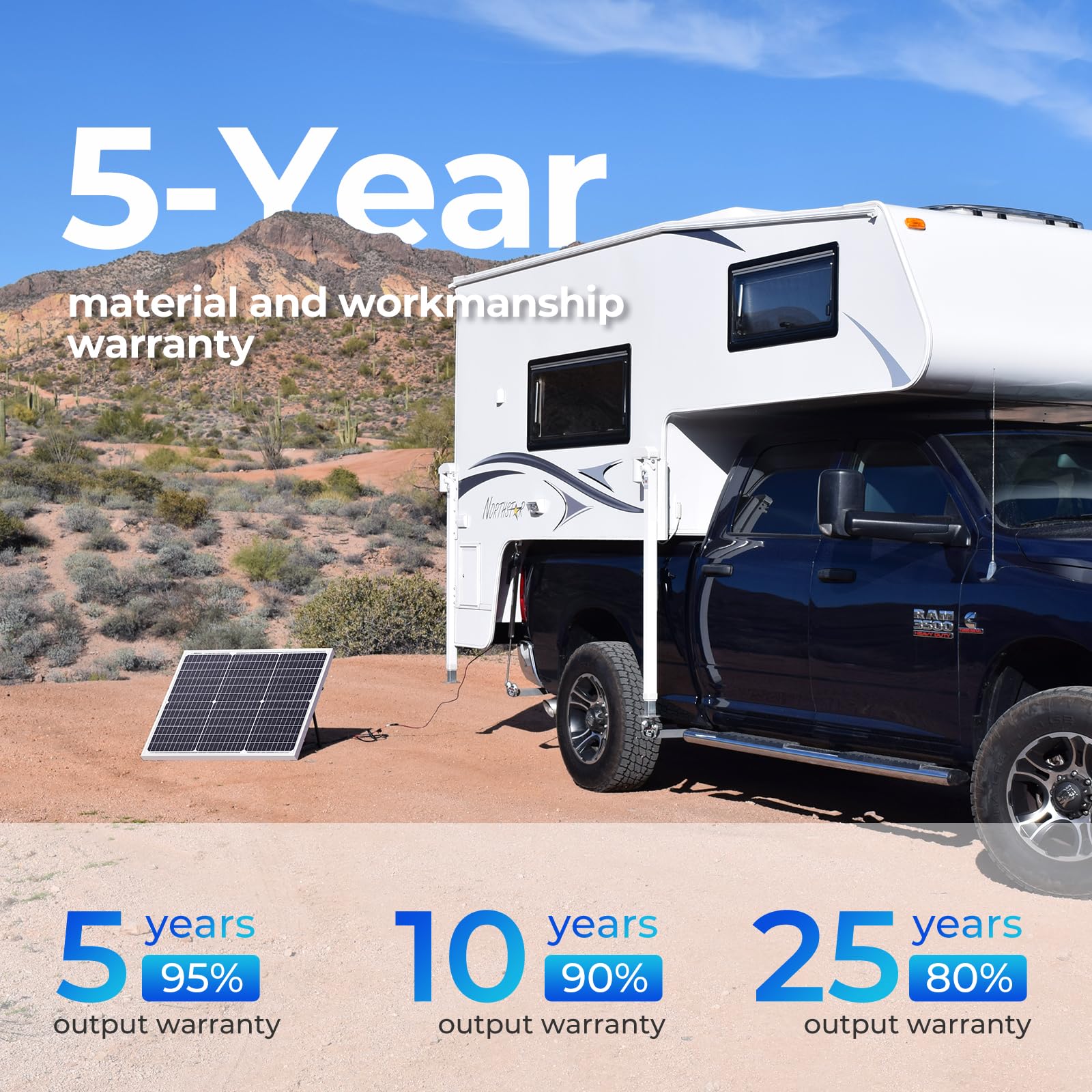 Renogy 50W mono panel on roof demonstrates versatile mounting options.