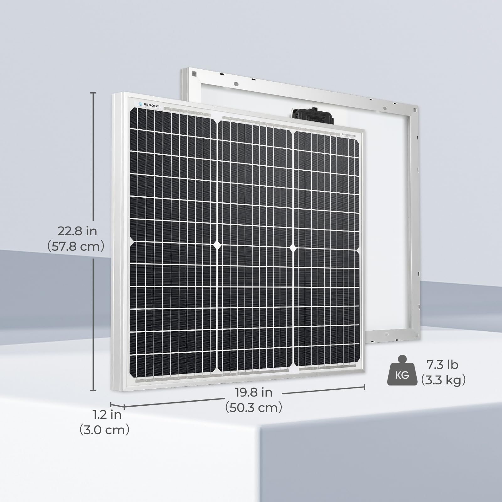 Renogy 50W mono panel in shade with bypass diodes maintaining power potential.