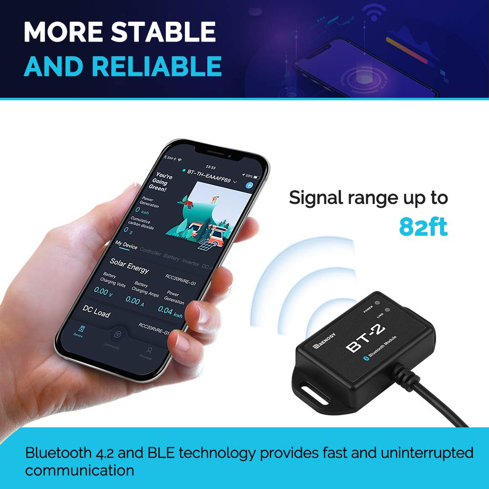Renogy BT-2 wireless range up to 82 ft