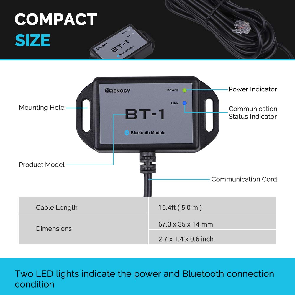 Renogy BT-1 IP54 protection for weather-resistant operation.
